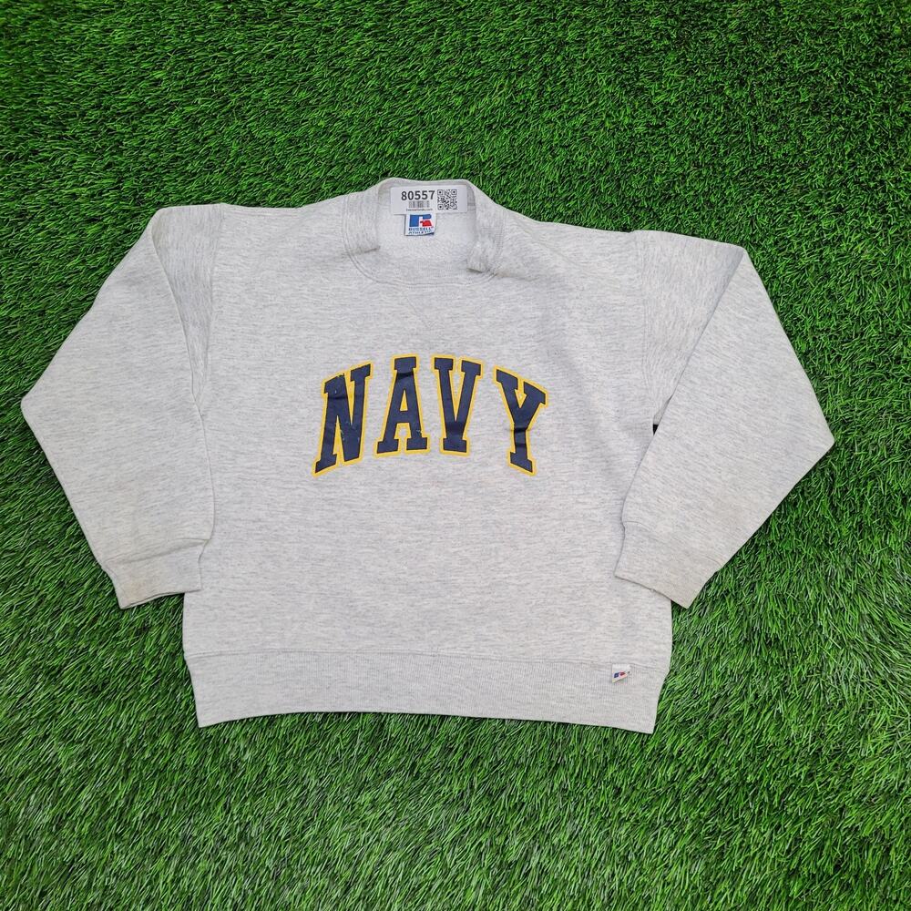 Vintage Navy Sweatshirt Womens XS 16x19 Crop Arch-Spellout